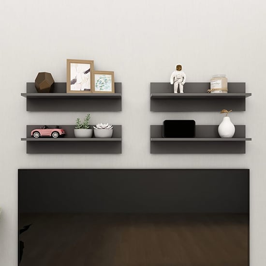 Read more about Bryce set of 4 high gloss wall shelf in grey