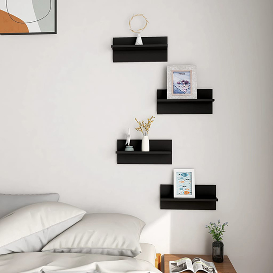 Bryce Set Of 4 Wooden Wall Shelf In Black Furniture in Fashion