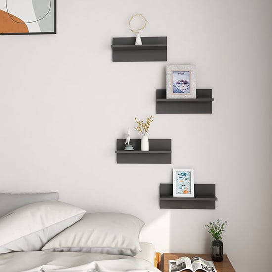 Photo of Bryce set of 4 wooden wall shelf in grey