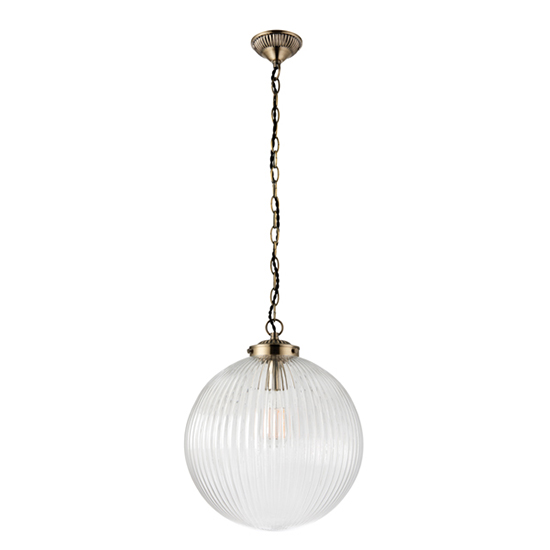 Brydon Large Ribbed Glass Pendant Light In Antique Brass