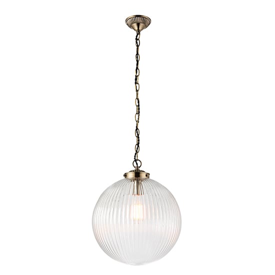 Brydon Large Ribbed Glass Pendant Light In Antique Brass_1