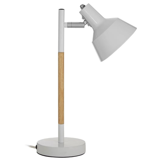 Product photograph of Brymon White Metal Table Lamp With Natural Wooden Base from Furniture in Fashion