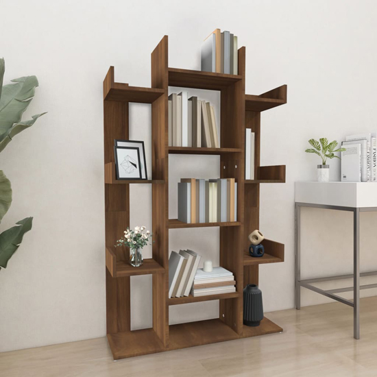 Product photograph of Bryson Wooden Bookcase With 13 Compartments In Brown Oak from Furniture in Fashion