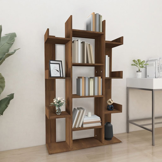 Read more about Bryson wooden bookcase with 13 compartments in brown oak