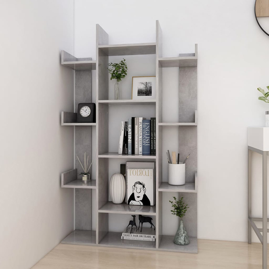 Bryson Wooden Bookcase With 13 Compartments In Concrete Effect