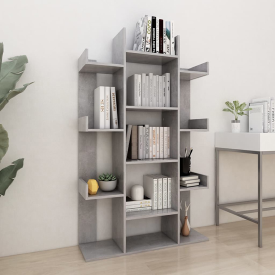 Bryson Wooden Bookcase With 13 Compartments In Concrete Effect