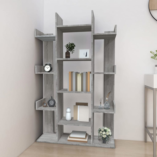 Bryson Wooden Bookcase With 13 Compartments In Grey Sonoma Oak