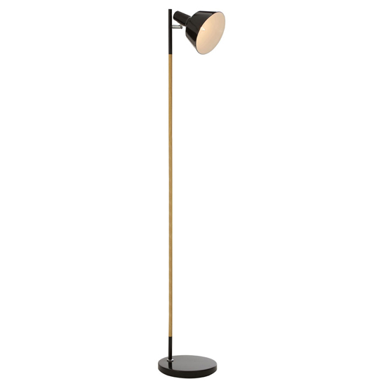 Bryton Black Metal Floor Lamp With Natural Wood Stand