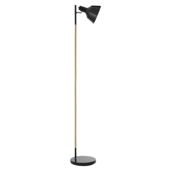 Bryton Black Metal Floor Lamp With Natural Wooden Stand