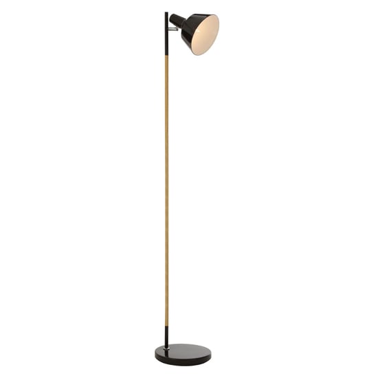 Read more about Bryton black metal floor lamp with natural wooden stand