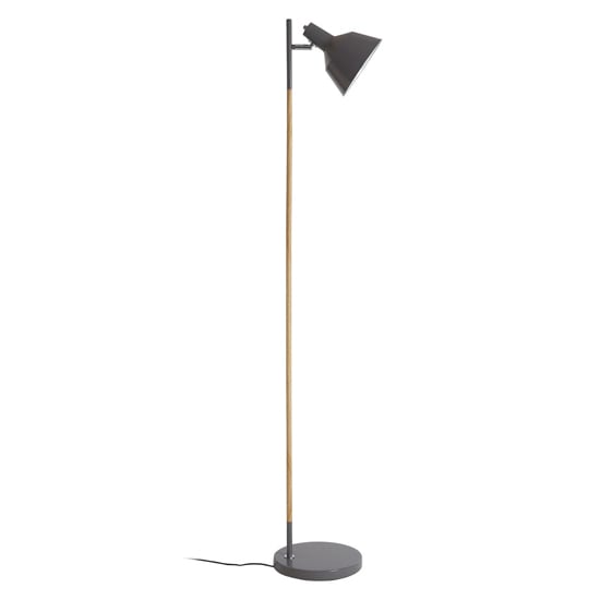 Photo of Bryton grey metal floor lamp with natural wooden stand