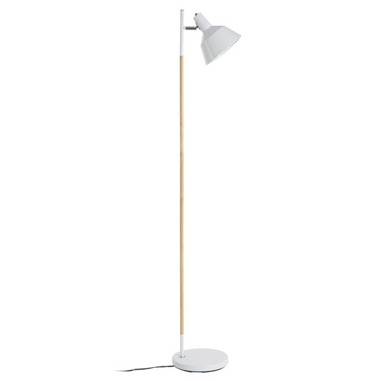 Bryton White Metal Floor Lamp With Natural Wood Stand
