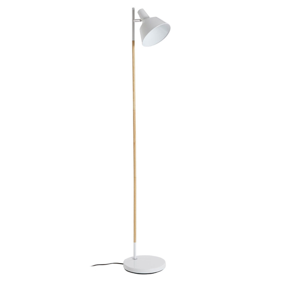 Bryton White Metal Floor Lamp With Natural Wooden Stand