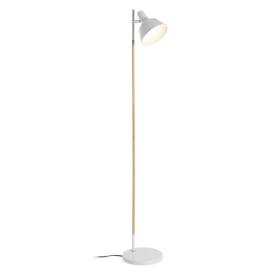 Bryton White Metal Floor Lamp With Natural Wooden Stand