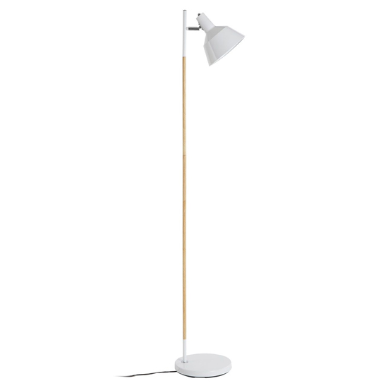 Photo of Bryton white metal floor lamp with natural wooden stand