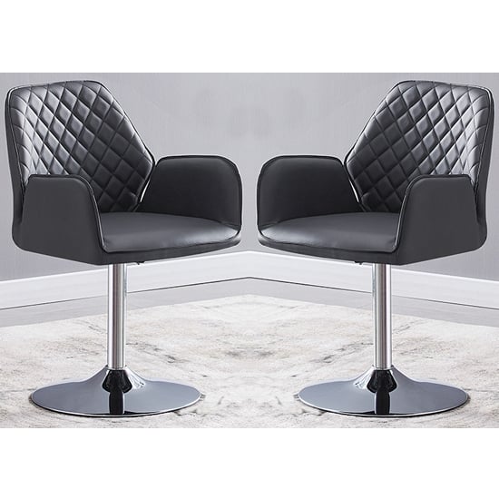 Bucketeer Grey Faux Leather Dining Chairs In Pair
