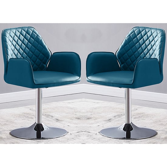 Product photograph of Bucketeer Swivel Teal Faux Leather Dining Chairs In Pair from Furniture in Fashion