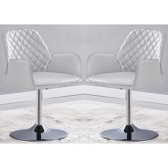 Product photograph of Bucketeer Swivel White Faux Leather Dining Chairs In Pair from Furniture in Fashion