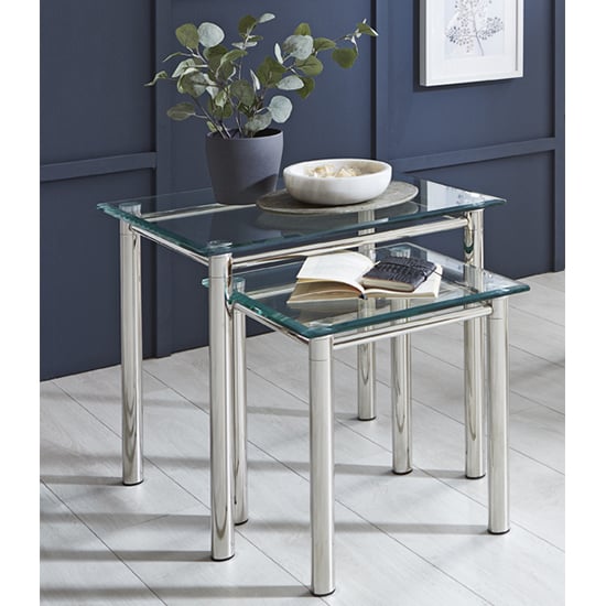 Photo of Buckeye clear glass set of 2 side tables with chrome legs