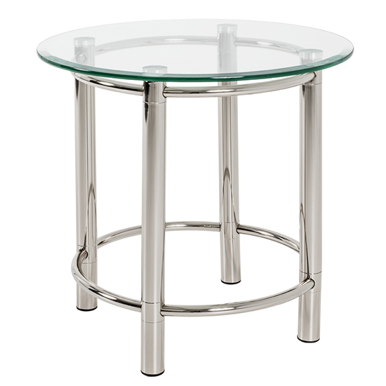 Read more about Buckeye round clear glass side table with chrome legs