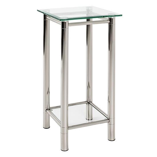 Buckeye Tall Clear Glass Side Table With Chrome Legs Furniture in Fashion
