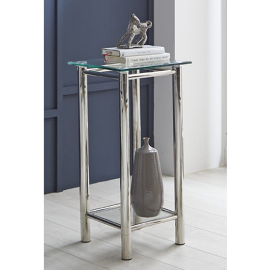 Buckeye Tall Clear Glass Side Table With Chrome Legs_1
