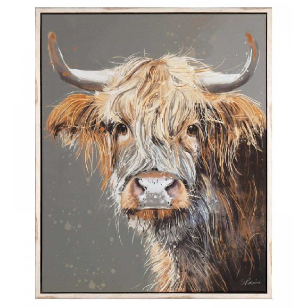 Bucyrus Small Canvas Highland Cow Wall Art In Oak Frame