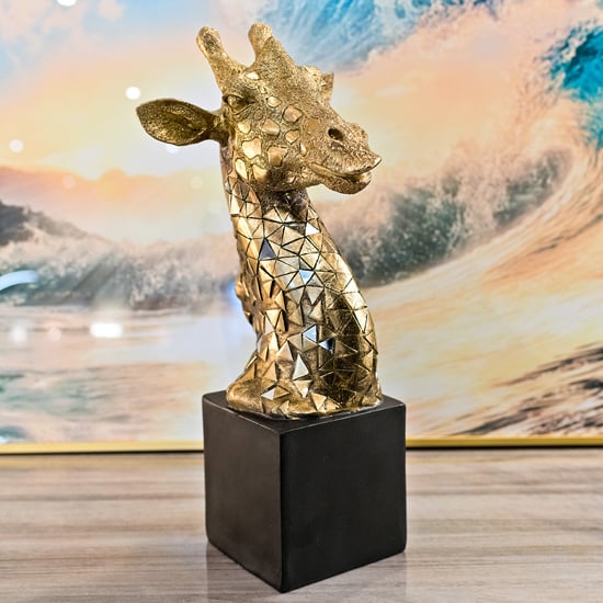 Product photograph of Buda Resin Giraffe Bust Sculpture In Gold And Black from Furniture in Fashion