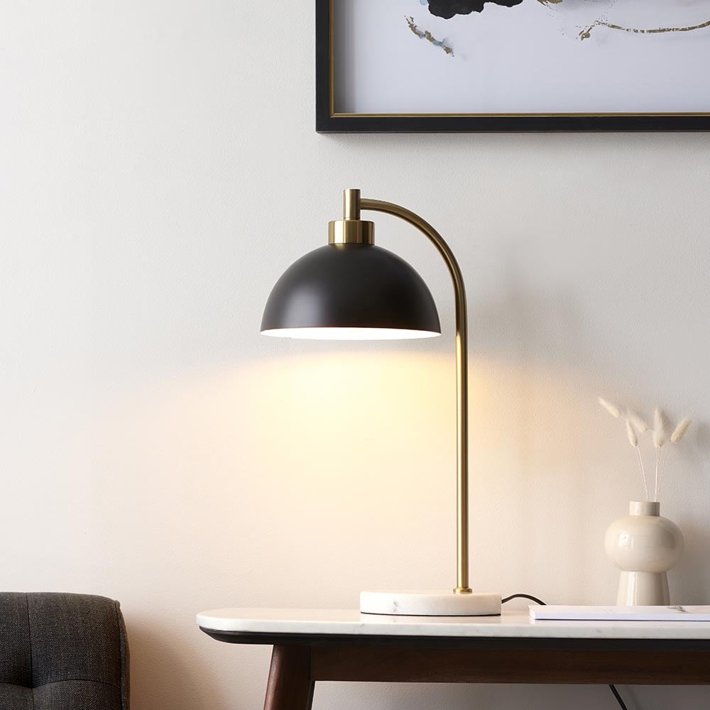 Read more about Budapest matt black shade table lamp with marble base