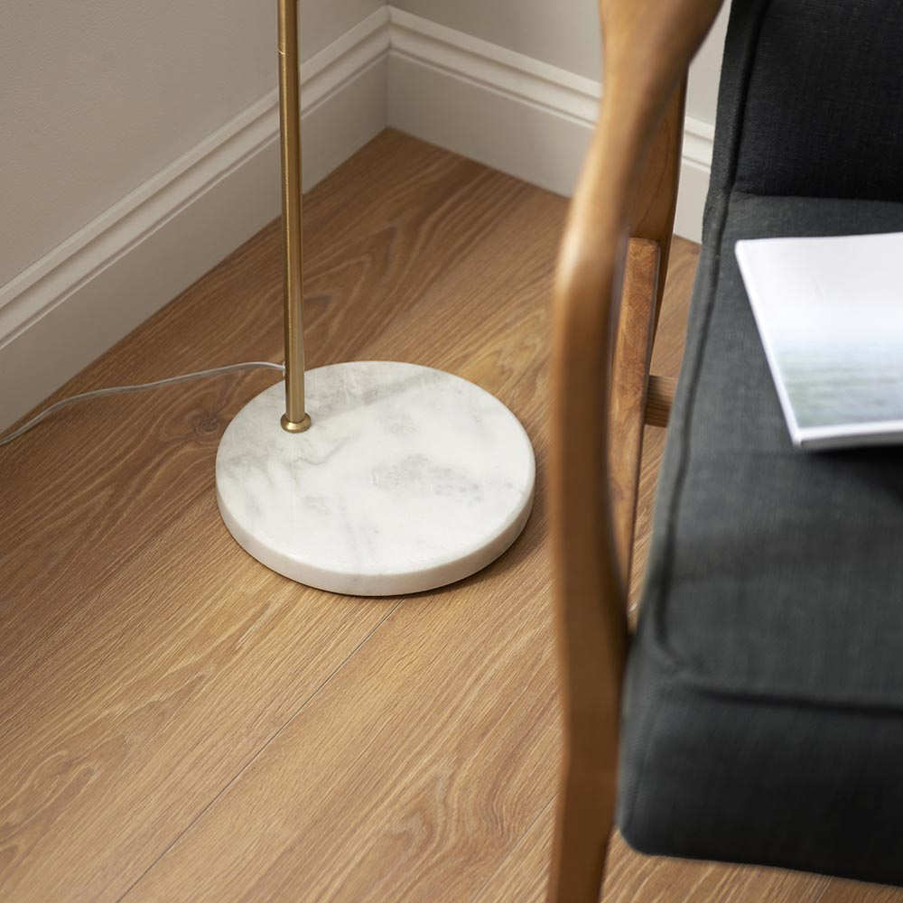 Budapest Metal Floor Lamp In Antique Brass With Marble Base