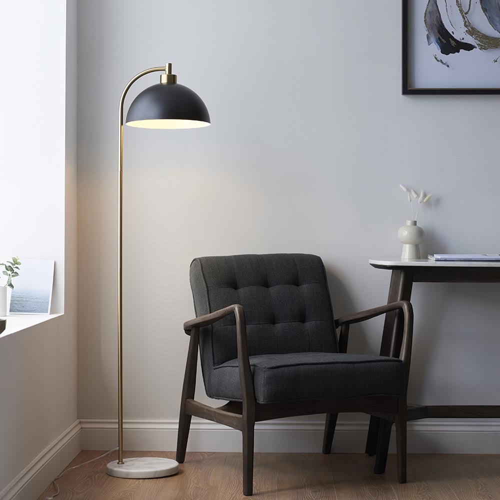 Read more about Budapest metal floor lamp in antique brass with marble base