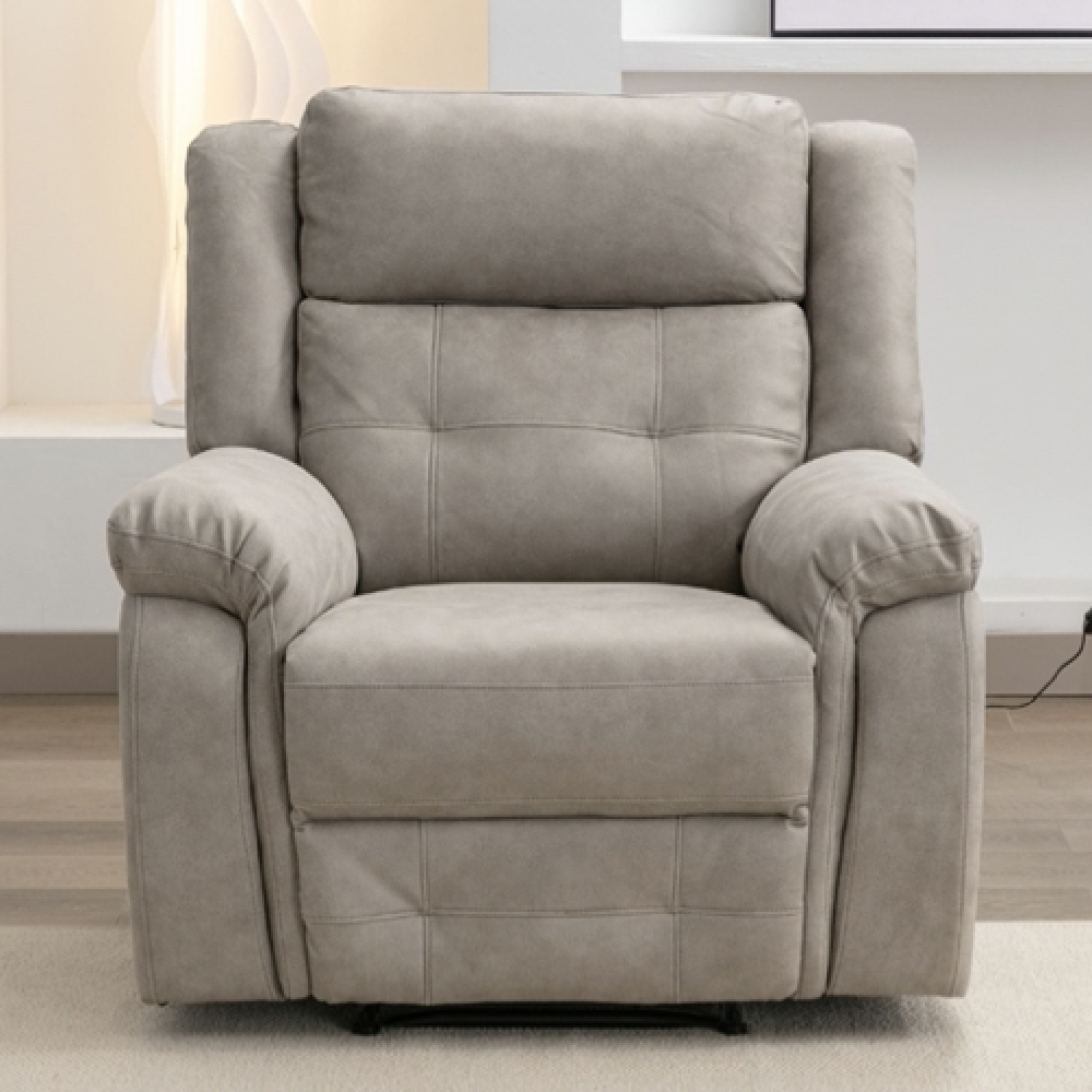 Budva Fabric Recliner 1 Seater Sofa In Light Grey