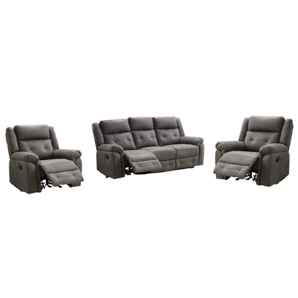 Budva Fabric Recliner 3+1+1 Seater Sofa Set In Dark Grey