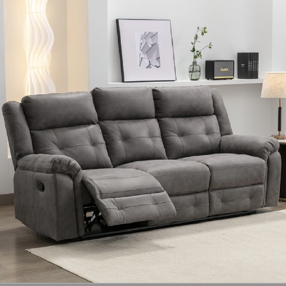 Budva Fabric Recliner 3 Seater Sofa In Dark Grey