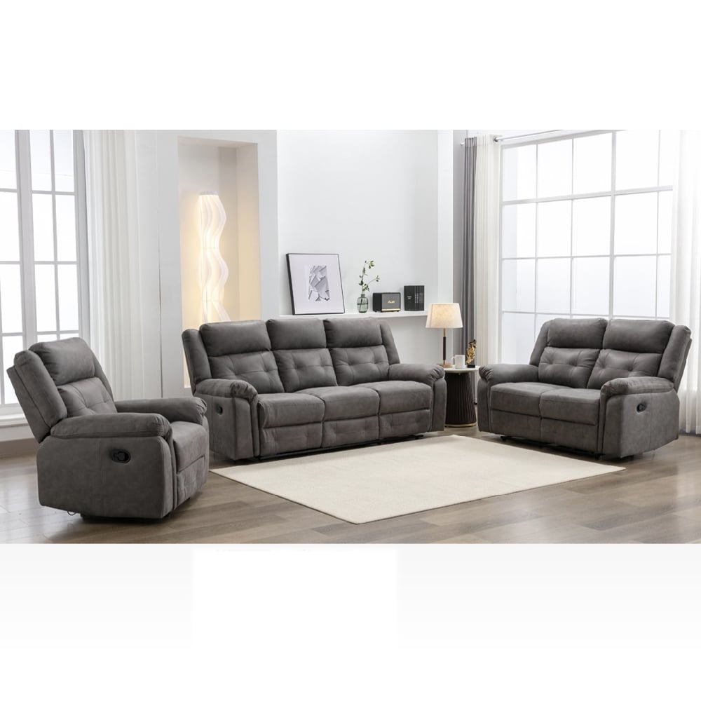 Budva Fabric Recliner Sofa Suite In Dark Grey