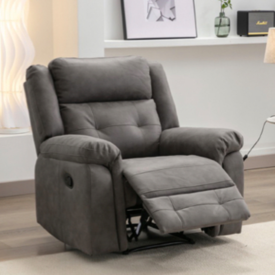 Read more about Budva manual recliner fabric 1 seater sofa in dark grey