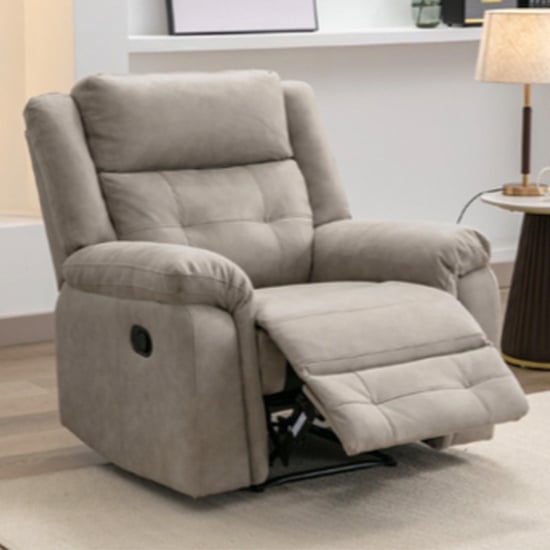 Budva Manual Recliner Fabric 1 Seater Sofa In Light Grey