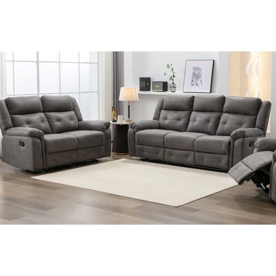 Read more about Budva manual recliner fabric 3+2 sofa set in dark grey