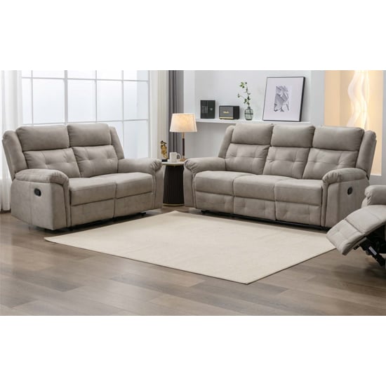 Read more about Budva manual recliner fabric 3+2 sofa set in light grey