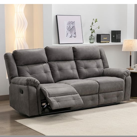 Budva Manual Recliner Fabric 3 Seater Sofa In Dark Grey