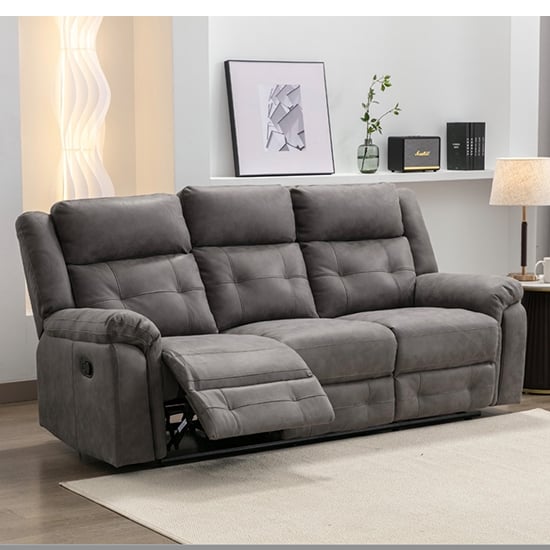 Read more about Budva manual recliner fabric 3 seater sofa in dark grey