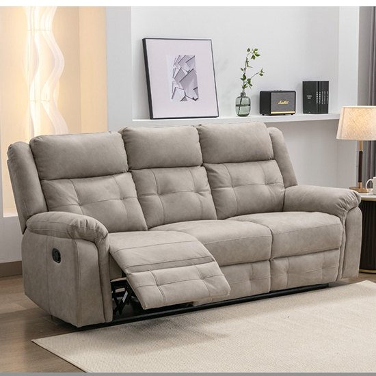 Read more about Budva manual recliner fabric 3 seater sofa in light grey