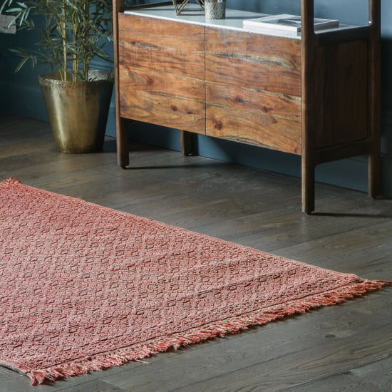 Product photograph of Buena Cotton Aztec Pattern Rug In Burnt Orange from Furniture in Fashion