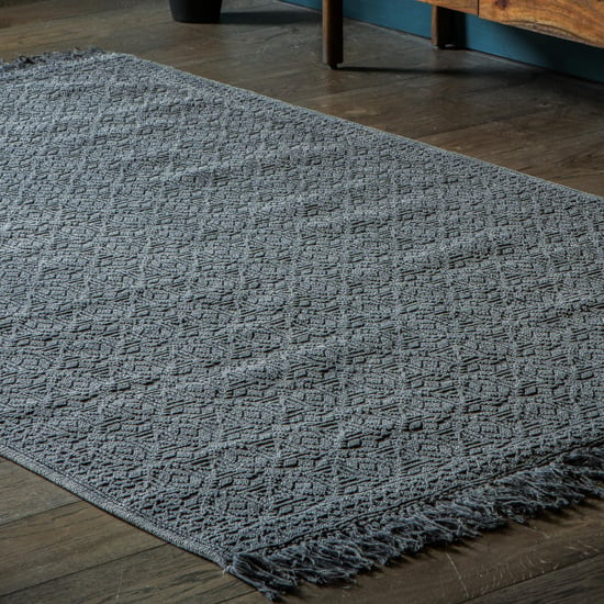 Product photograph of Buena Cotton Aztec Pattern Rug In Charcoal from Furniture in Fashion