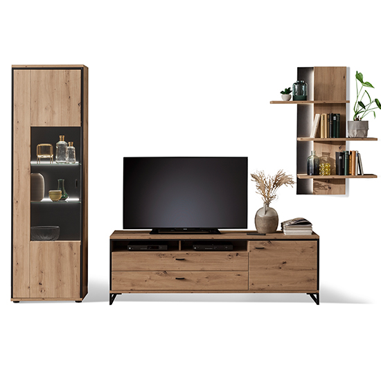 Buenos Aires LED Living Room Set In Planked Oak With Shelf Unit_2