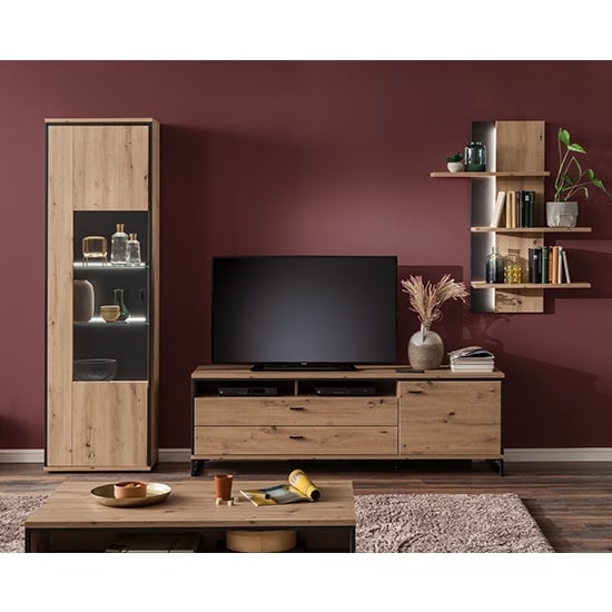 Buenos Aires LED Living Room Set In Planked Oak With Shelf Unit_1