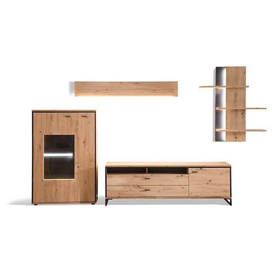 Buenos Aires LED Living Room Set In Planked Oak With Wall Shelf_3