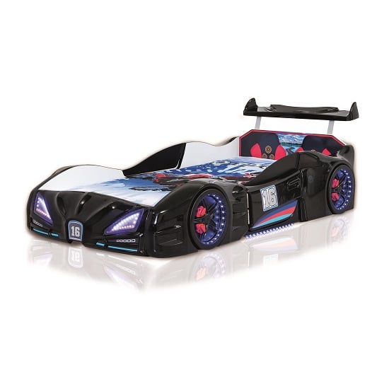 Read more about Buggati veron childrens car bed in black with spoiler and led