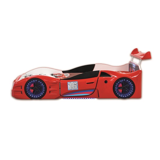 Buggati Veron Childrens Car Bed In Red With Spoiler And LED_3