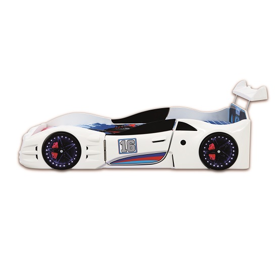 Buggati Veron Childrens Car Bed In White With Spoiler And LED_4
